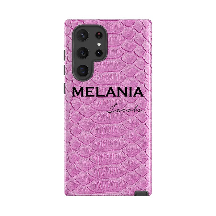 Personalised Pink Snake Skin Name Samsung Galaxy S22 Ultra Case