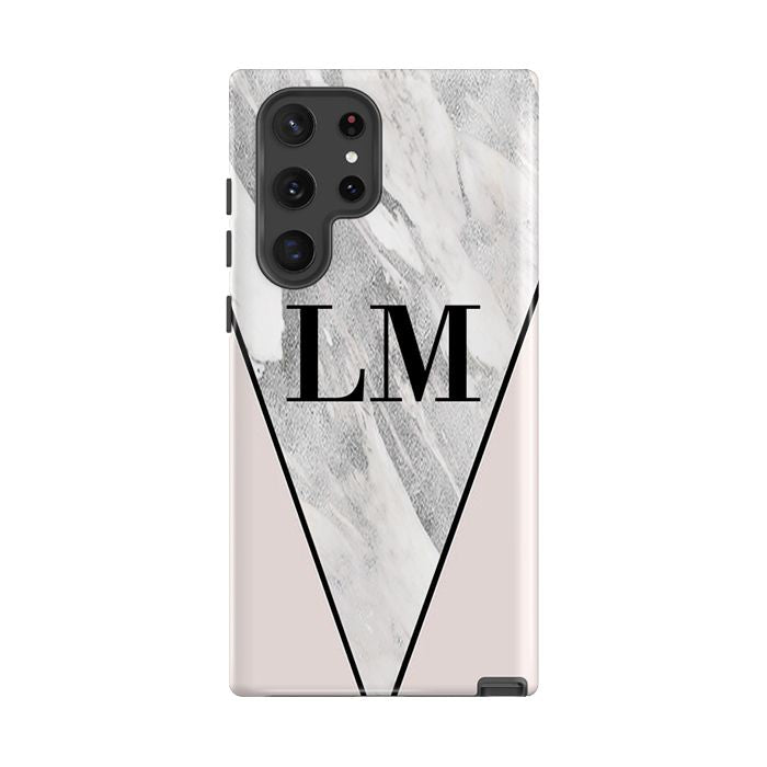 Personalised Pink x Castello Marble Contrast Samsung Galaxy S22 Ultra Case