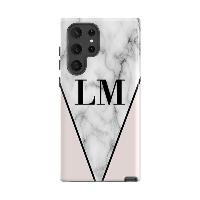Personalised Pink x Grey Marble Initials Samsung Galaxy S22 Ultra Case