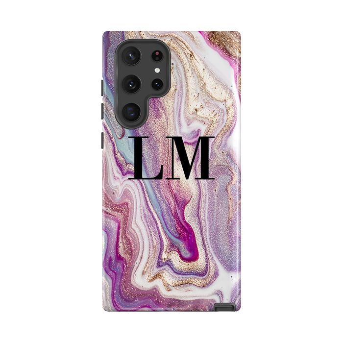 Personalised Violet Marble Initials Samsung Galaxy S22 Ultra Case