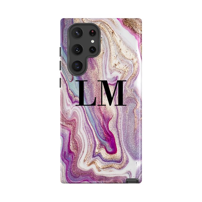 Personalised Violet Marble Initials Samsung Galaxy S24 Case