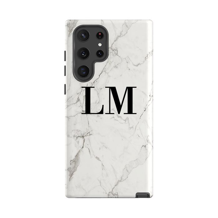 Personalised White Calacatta Marble Initials Samsung Galaxy S22 Ultra Case