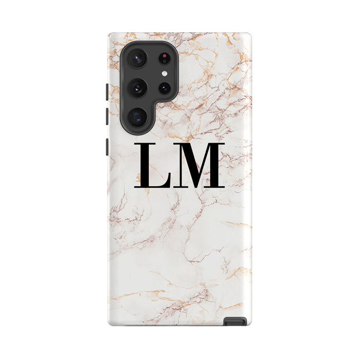 Personalised White Marble Initials Samsung Galaxy S22 Ultra Case