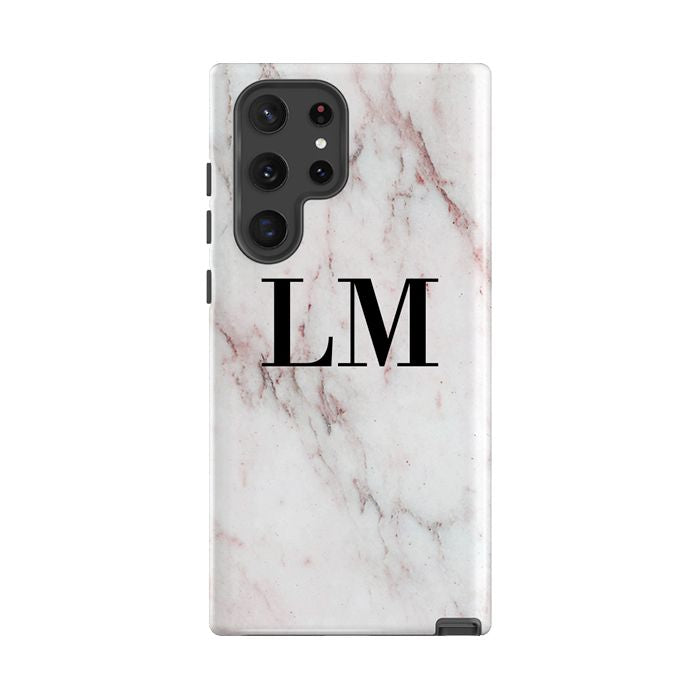 Personalised White Rosa Marble Initials Samsung Galaxy S22 Ultra Case