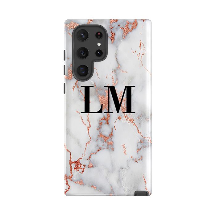 Personalised White x Rose Gold Marble Initials Samsung Galaxy S23 Case