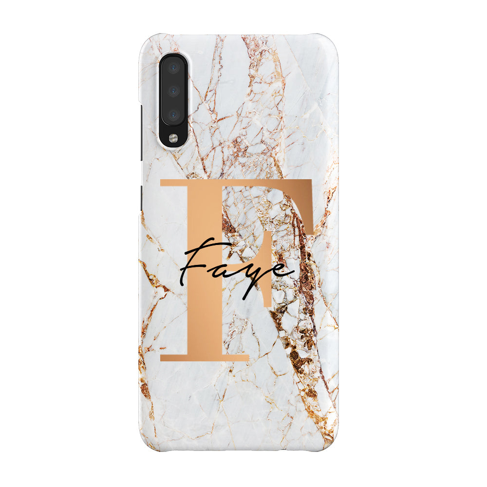 Personalised Cracked Marble Bronze Initials Samsung Galaxy A70 Case
