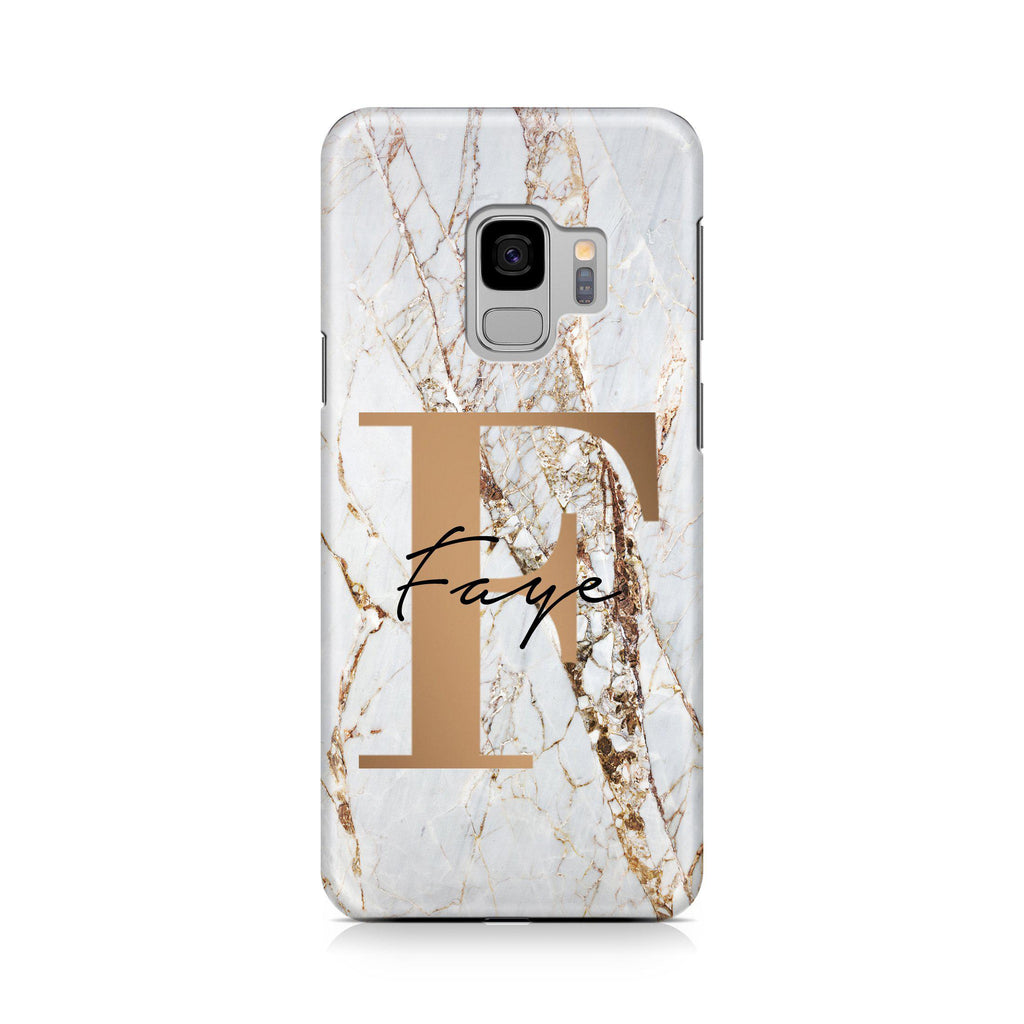 Personalised Cracked Marble Bronze Initials Samsung Galaxy S9 Case