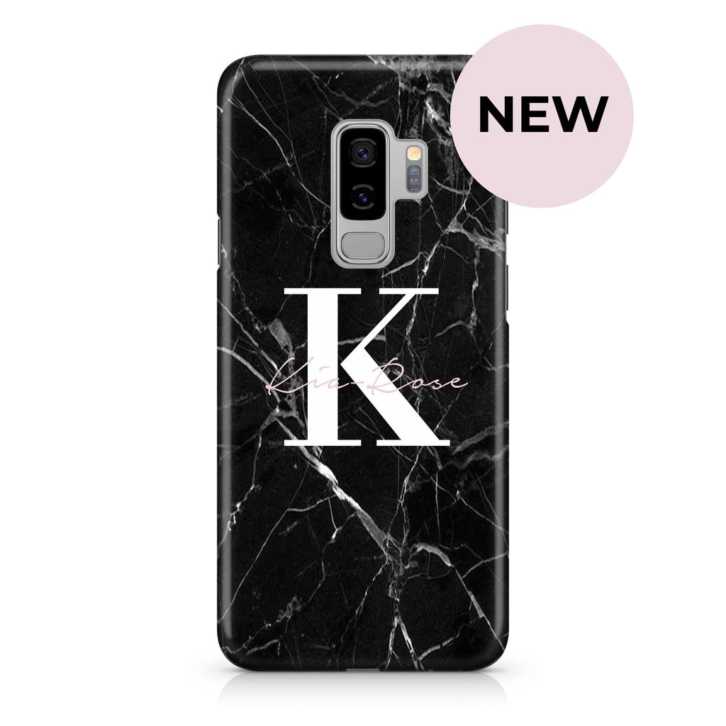 Personalised Black Marble Name Initials Samsung Galaxy S9 Plus Case