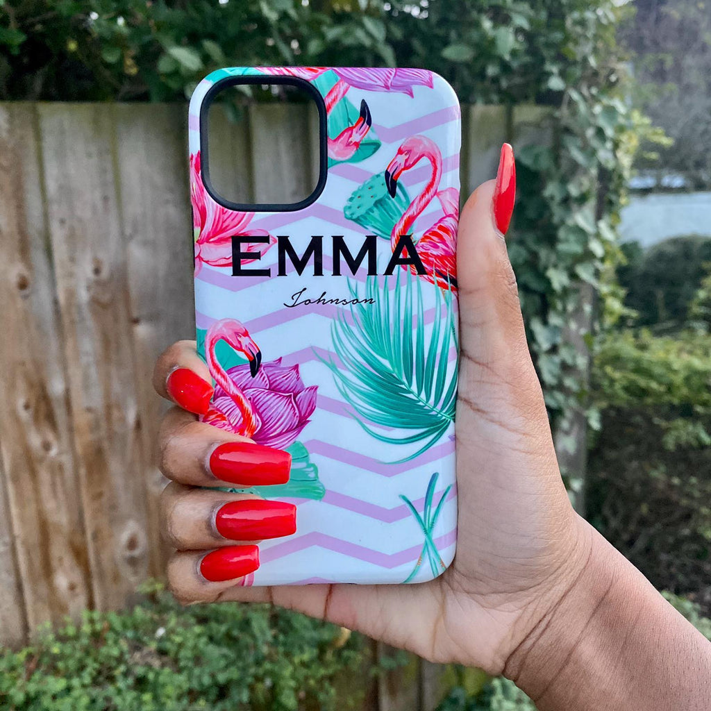 Personalised Flamingo Name iPhone 14 Plus Case