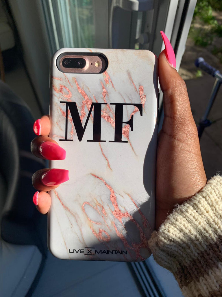 Personalised Rose Gold Marble Initials iPhone SE Case