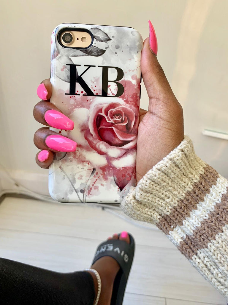 Personalised Floral Rose Initials Phone Case