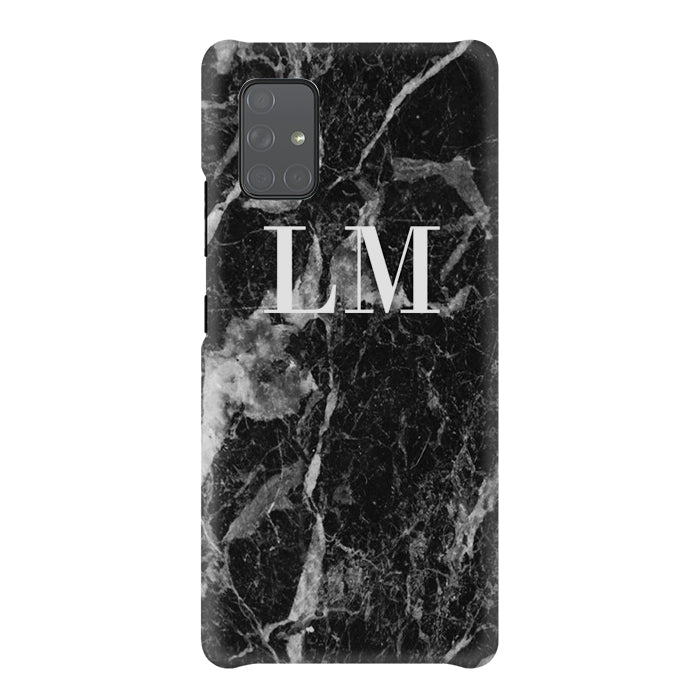 Personalised Black Stone Marble Initials Samsung Galaxy A51 Case