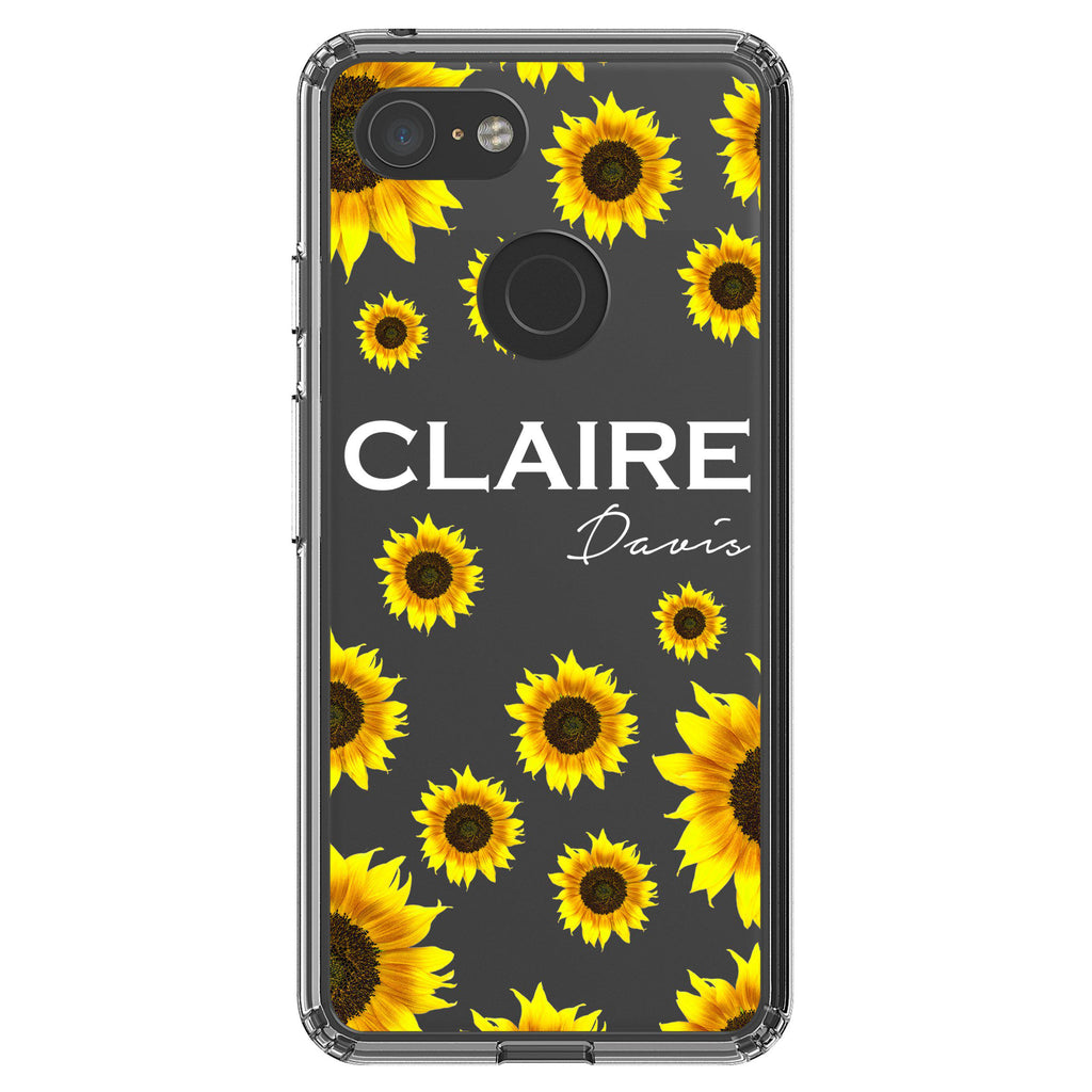 Personalised Sunflower Name Google Pixel 3 Clear Case