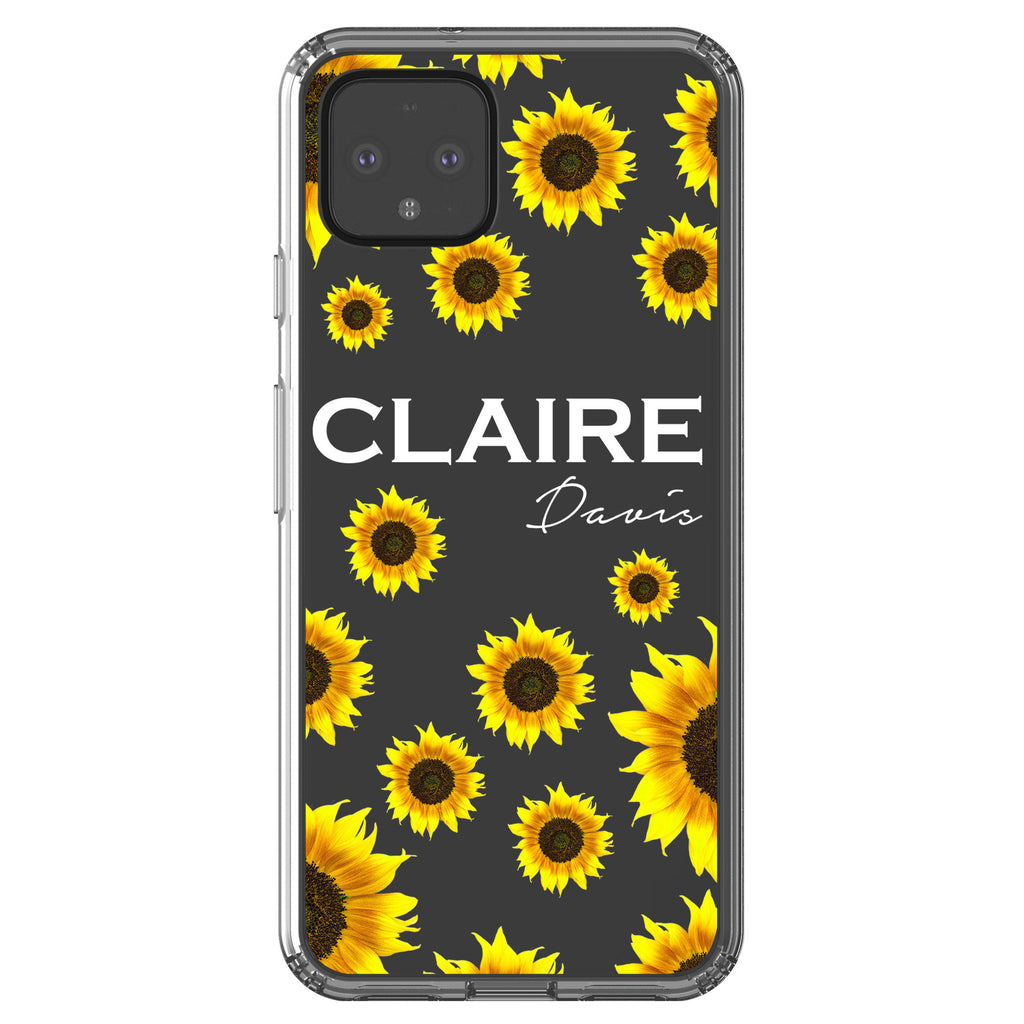 Personalised Sunflower Name Google Pixel 4 Clear Case