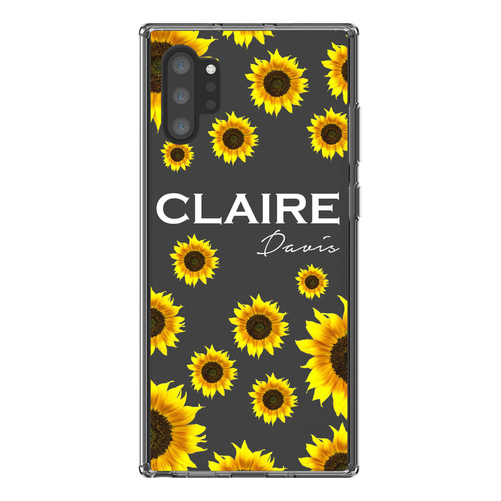 Personalised Sunflower Name Samsung Galaxy Note 10 Plus Clear Case