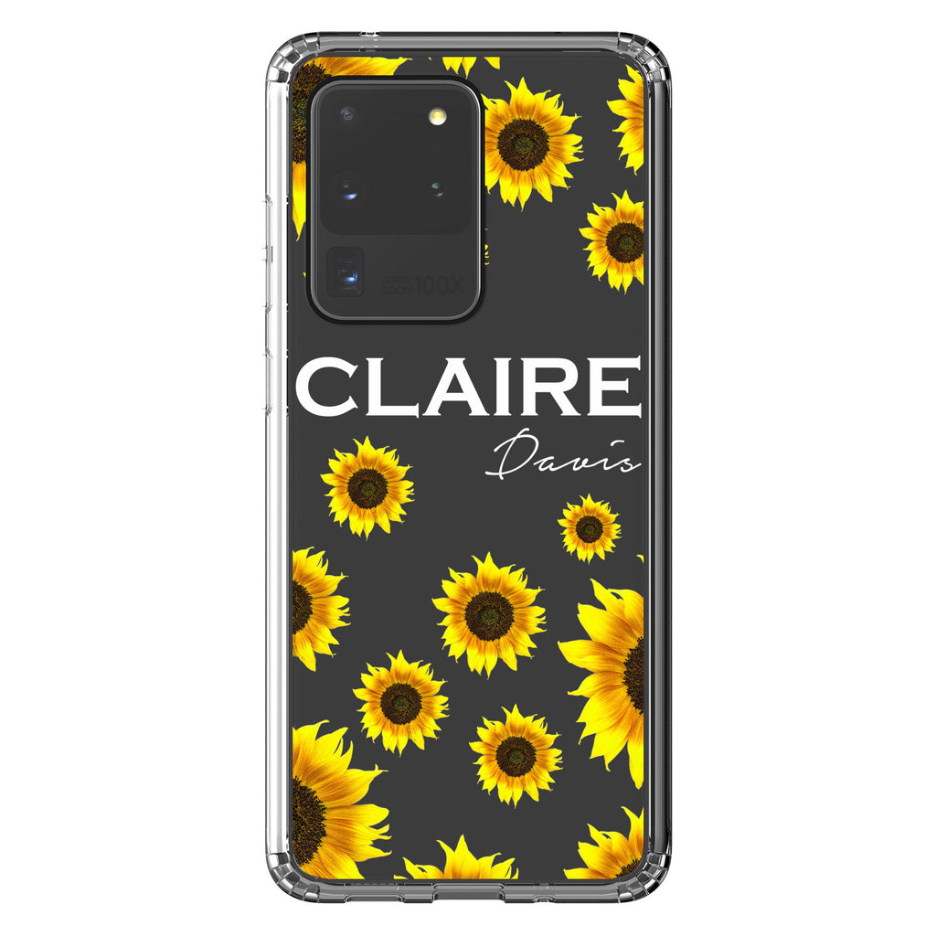 Personalised Sunflower Name Samsung Galaxy S20 Ultra Clear Case