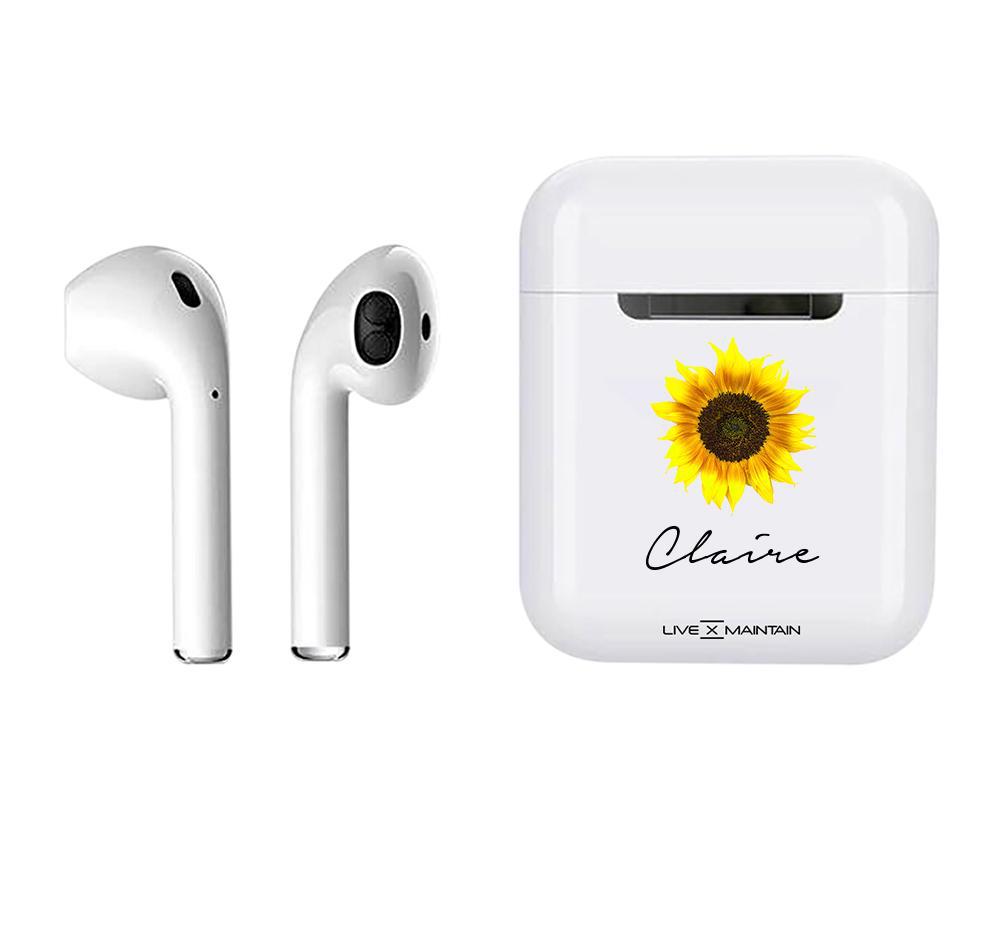 Personalised Sunflower Name Earbuds