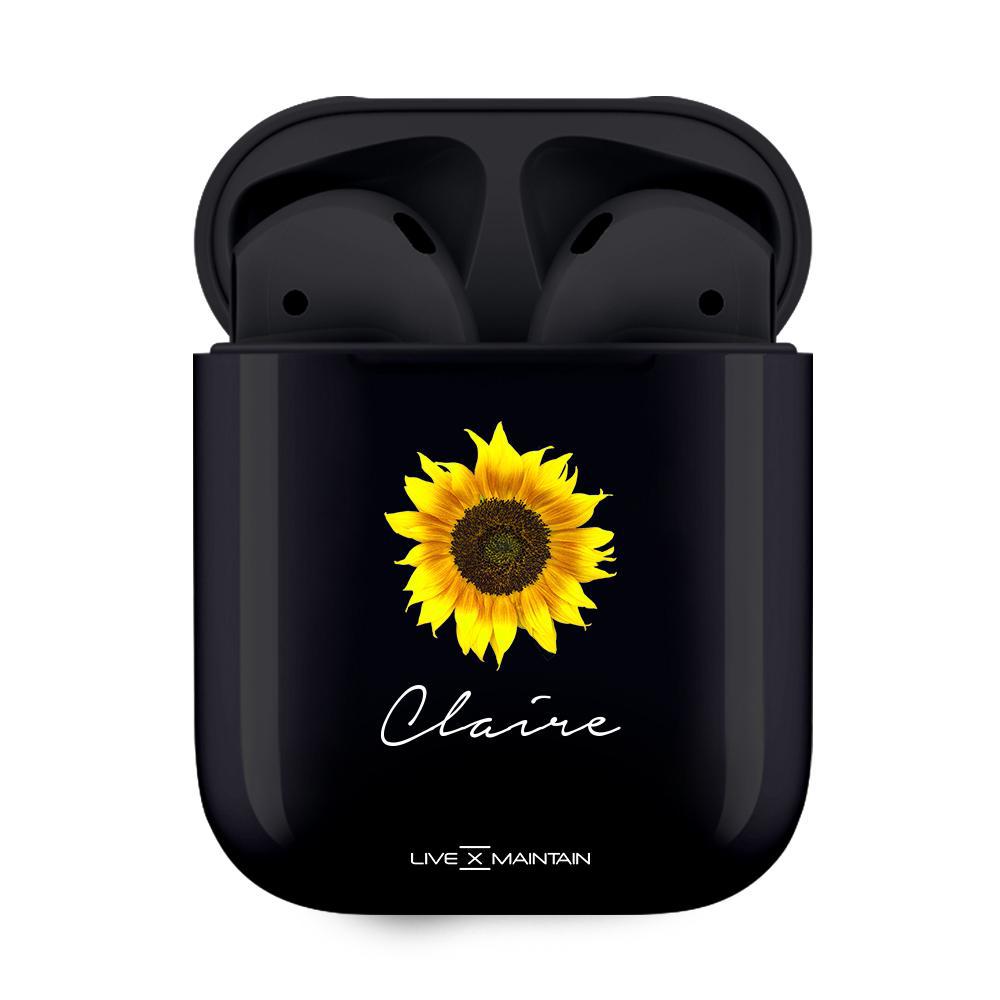 Personalised Sunflower Name Earbuds