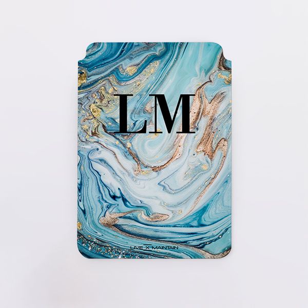 Personalised Emerald Marble Initials Saffiano Leather Tablet Laptop Sleeve