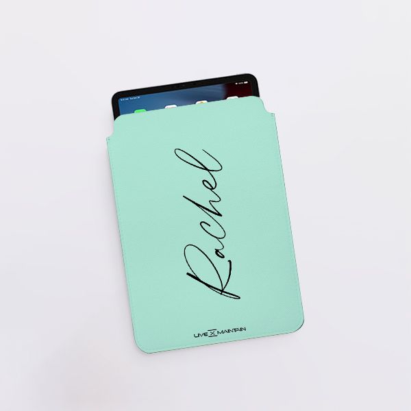 Personalised Pale Green Name Saffiano Leather Tablet/Laptop Sleeve