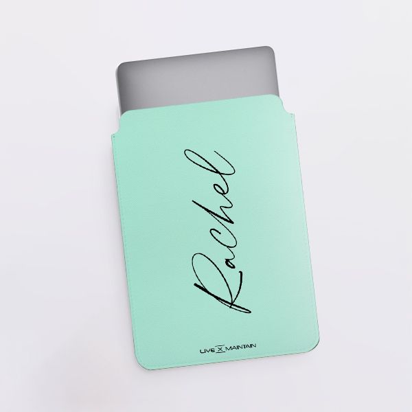 Personalised Pale Green Name Saffiano Leather Tablet/Laptop Sleeve