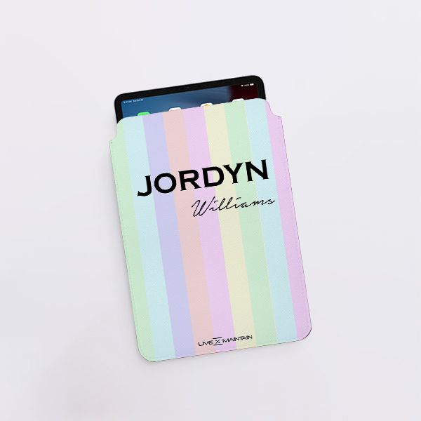 Personalised Pastel Stripes Saffiano Leather Tablet/Laptop Sleeve