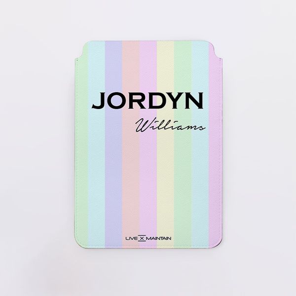 Personalised Pastel Stripes Saffiano Leather Tablet/Laptop Sleeve