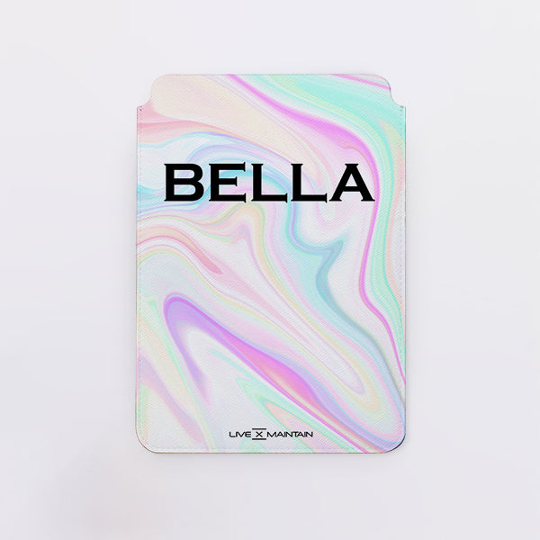 Personalised Pastel Swirl Name Saffiano Leather Tablet/Laptop Sleeve