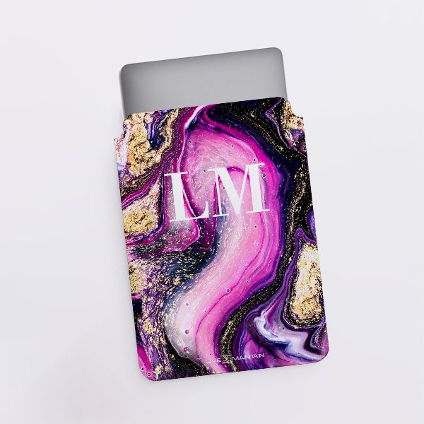 Personalised Purple Swirl Marble initial Saffiano Leather Tablet/Laptop Sleeve