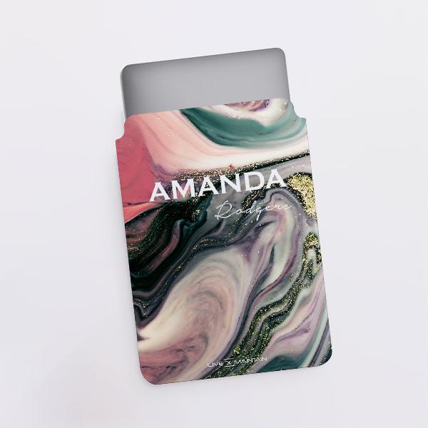 Personalised Swirl Marble Name Saffiano Leather Tablet/Laptop Sleeve
