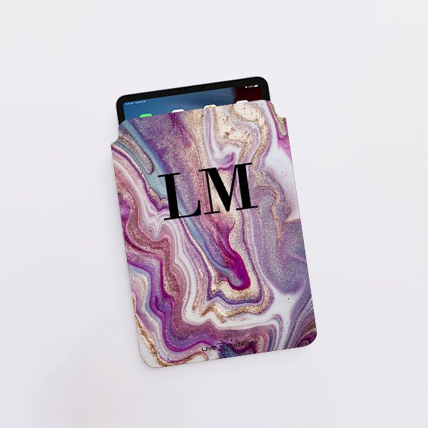 Personalised Violet Marble Initials Saffiano Leather Tablet/Laptop Sleeve
