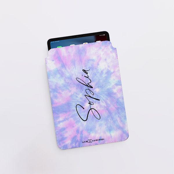 Personalised Blue Tie Dye Name Saffiano Leather Tablet/Laptop Sleeve