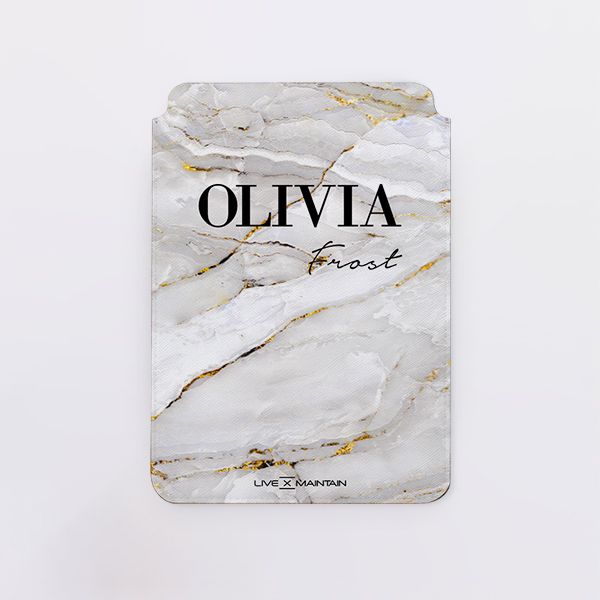Personalised Cream Marble Name Saffiano Leather Tablet/Laptop Sleeve