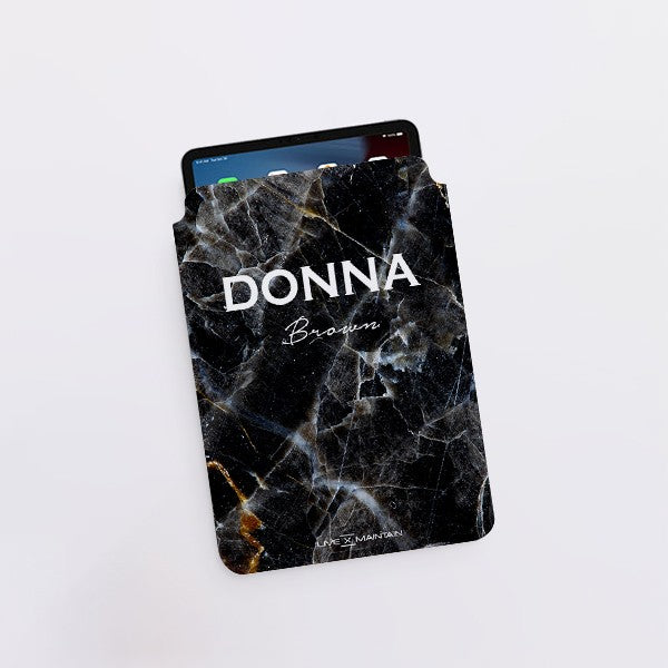 Personalised Midnight Marble Name Saffiano Leather Tablet/Laptop Sleeve