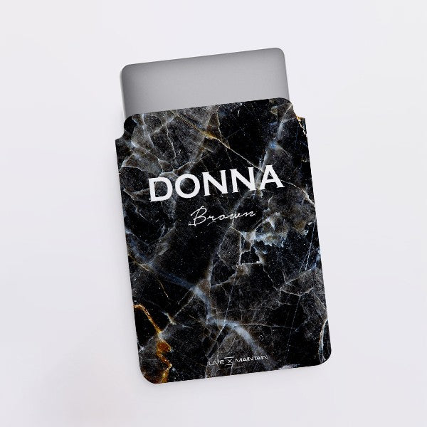 Personalised Midnight Marble Name Saffiano Leather Tablet/Laptop Sleeve