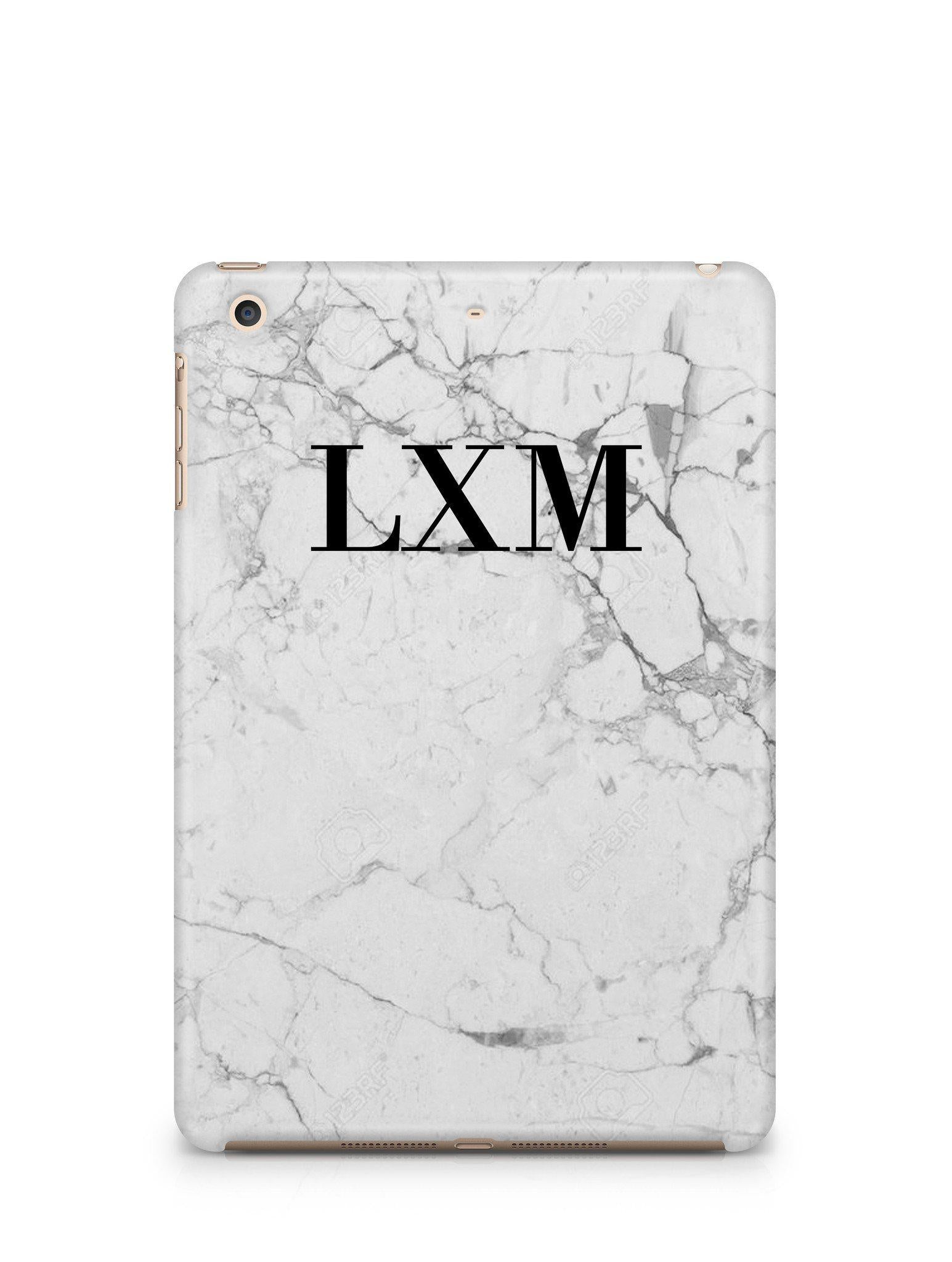 Personalised White Marble x Initials iPad Case