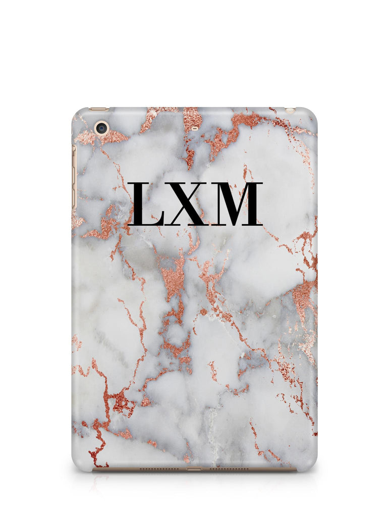 Personalised White x Rose Gold Marble Initials iPad Case