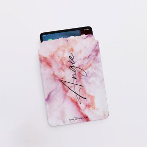 Personalised Pastel Marble Name Saffiano Leather Tablet/Laptop Sleeve