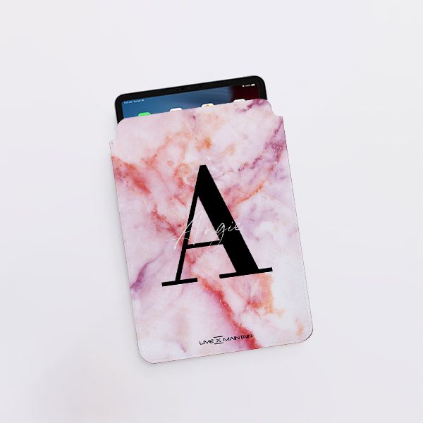 Personalised Pastel Marble Name Initial Saffiano Leather Tablet/Laptop Sleeve