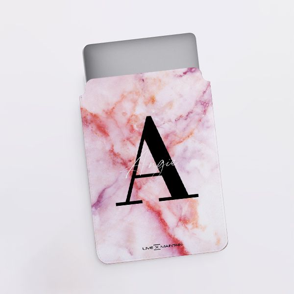 Personalised Pastel Marble Name Initial Saffiano Leather Tablet/Laptop Sleeve
