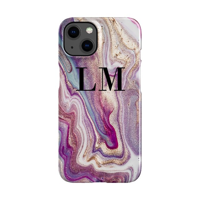 Personalised Violet Marble Initials iPhone 14 Case