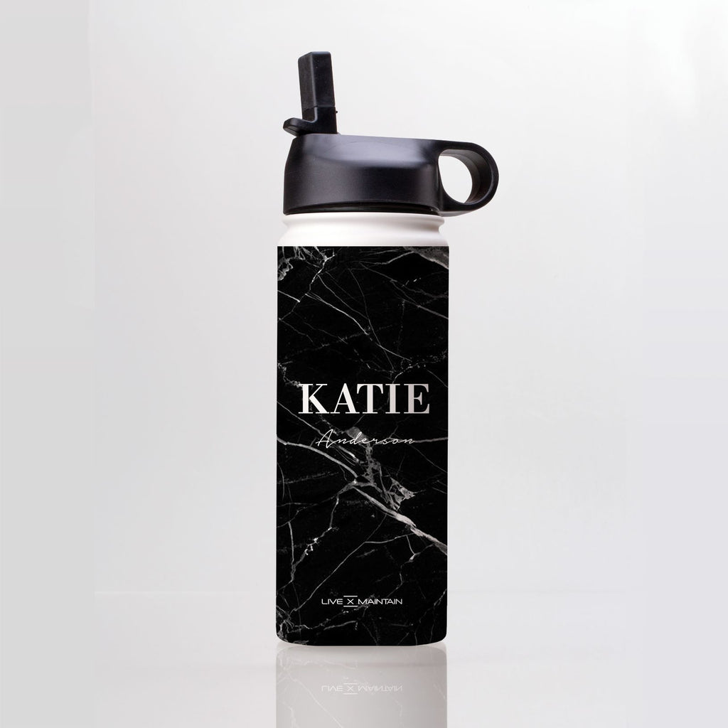 Personalised Black Marble Name Stainless Steele Water Bottle