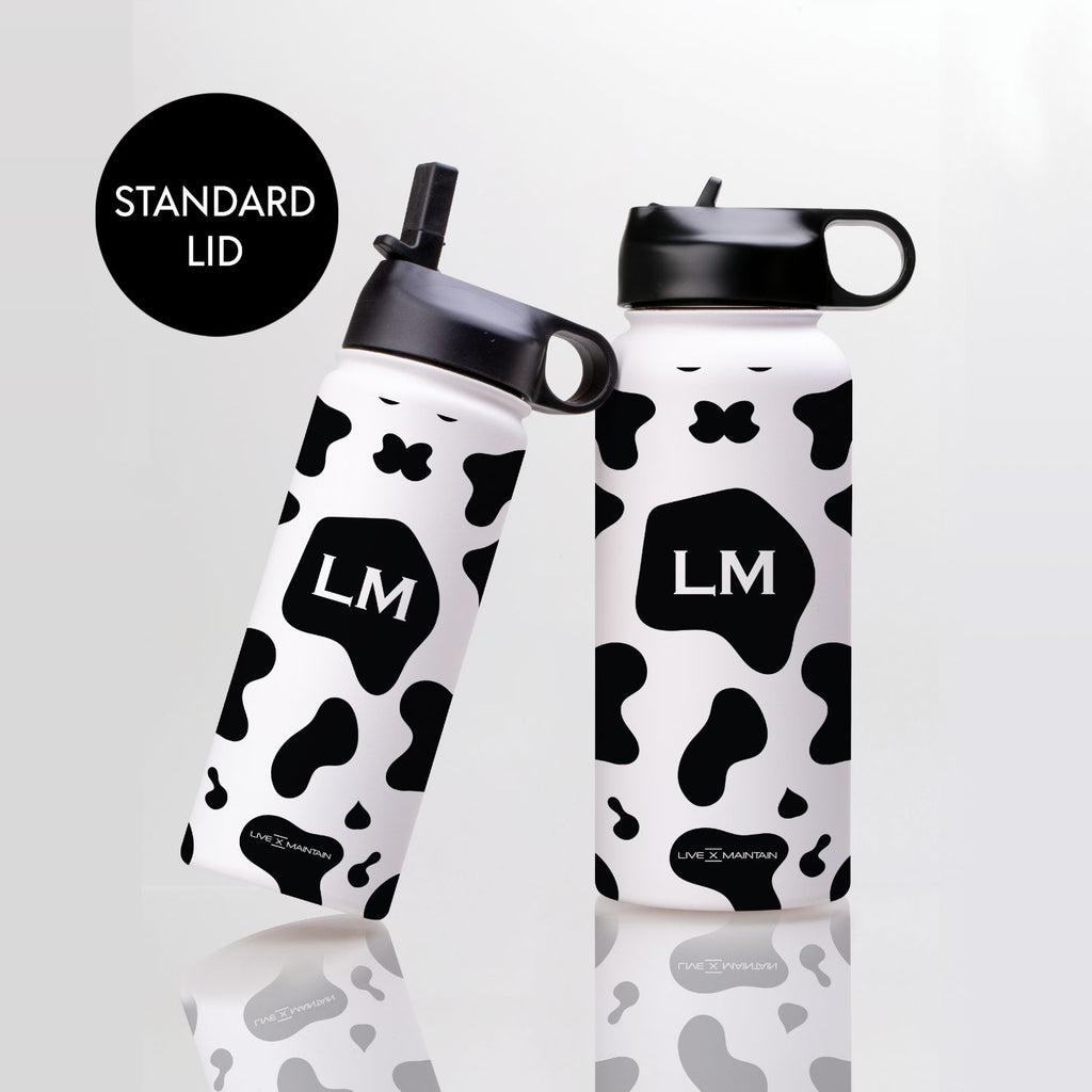 Personalised Cow Print Initials Stainless Steele Water Bottle