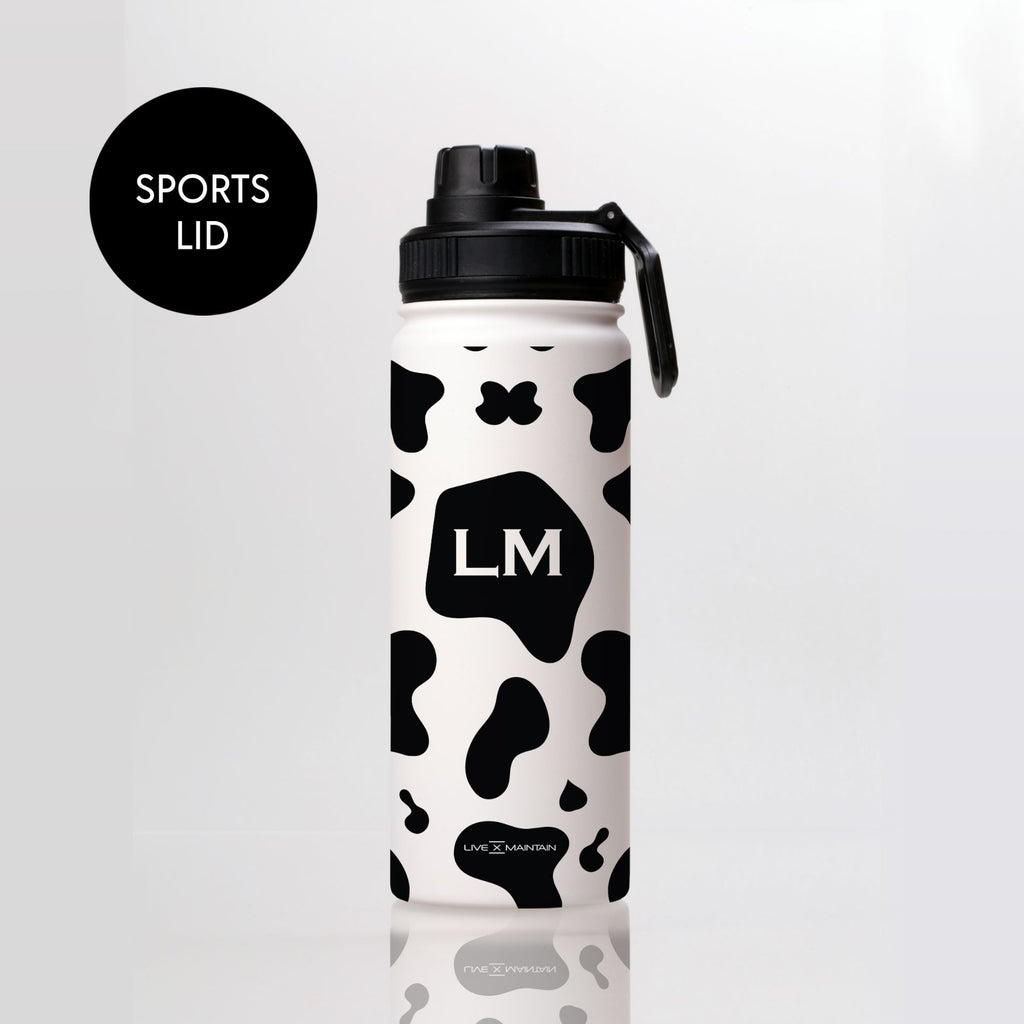Personalised Cow Print Initials Stainless Steele Water Bottle
