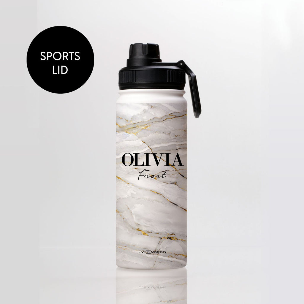 Personalised Cream Marble Name Stainless Steele Water Bottle