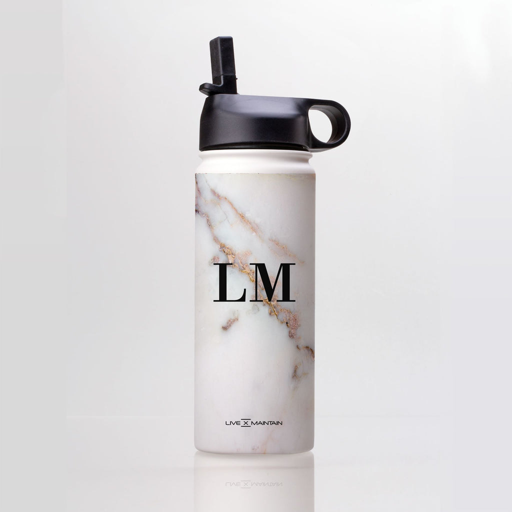 Personalised Gold Stained Marble Initials Stainless Steele Water Bottle