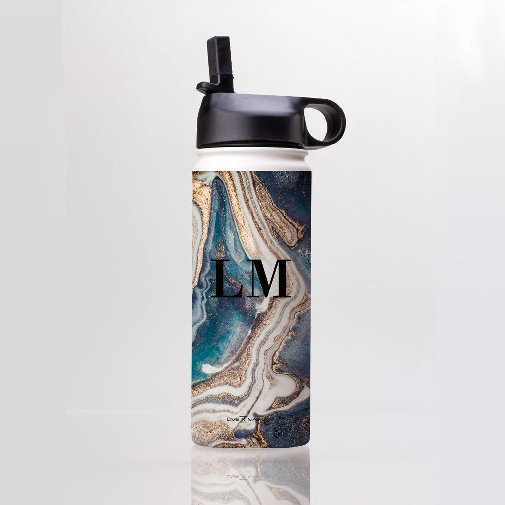Personalised Luxe Marble Initials Stainless Steele Water Bottle