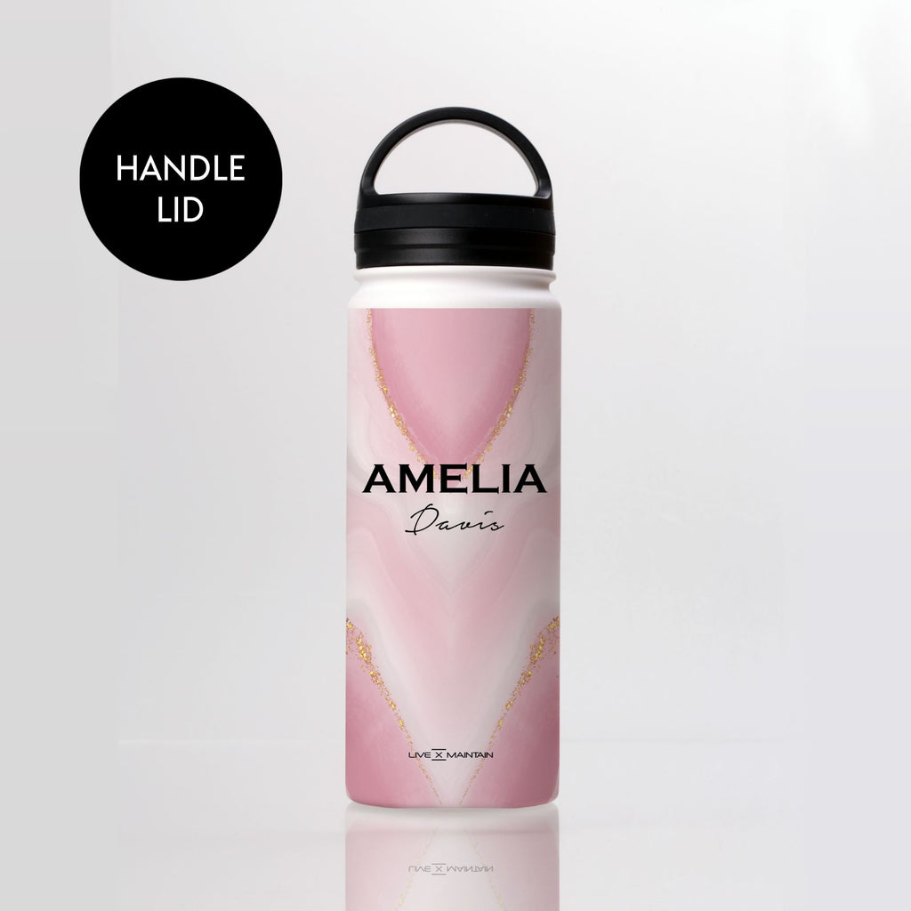 Personalised Luxe Pink Marble Name Stainless Steele Water Bottle