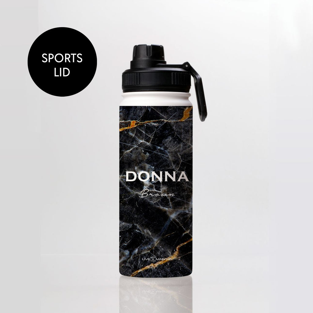 Personalised Midnight Marble Name Stainless Steele Water Bottle