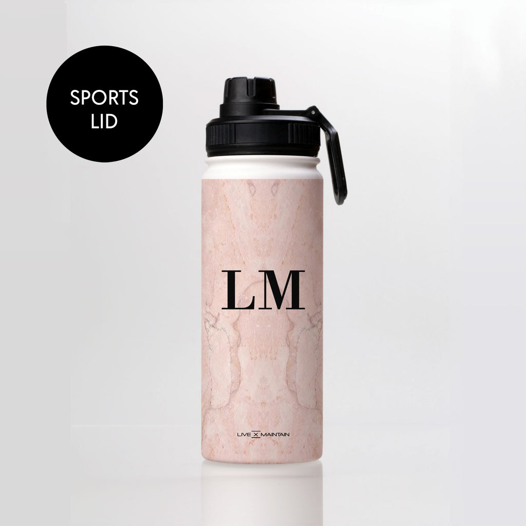 Personalised Pink Marble Initials Stainless Steele Water Bottle